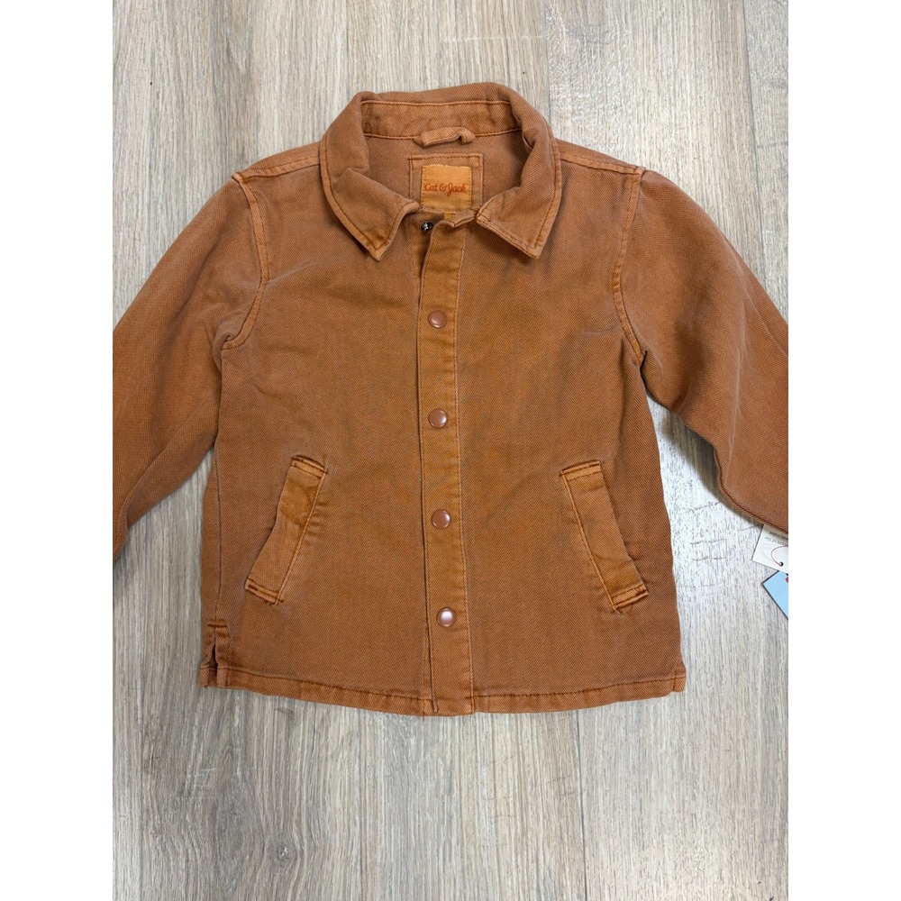 Cat & Jack Toddler Boys Chore Jacket Burnt Orange Rust Twill Snap Front Coat 4T